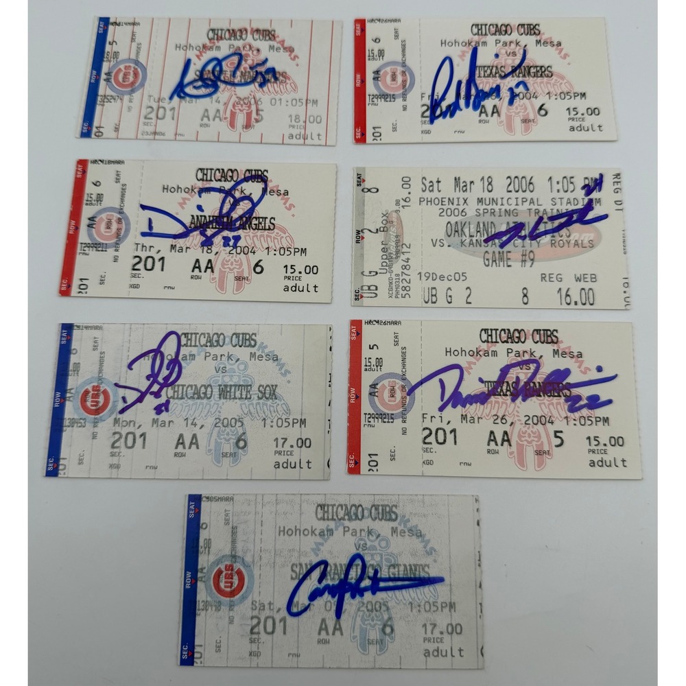 7 Chicago Cubs Autographed Spring Training Ticket Stubs 2004-06 Pagan Patterson